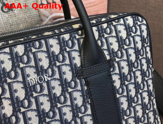 Dior Men Briefcase Beige and Black Dior Oblique Jacquard and Black Grained Calfskin Replica