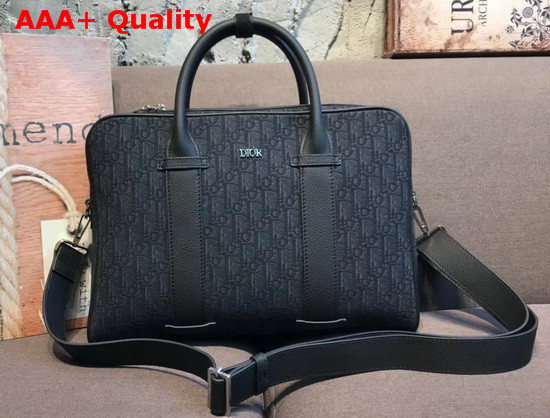 Dior Men Briefcase Black Dior Oblique Jacquard and Black Grained Calfskin Replica