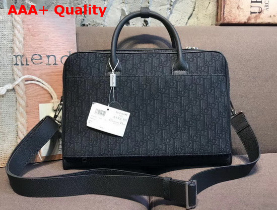 Dior Men Briefcase Black Dior Oblique Jacquard and Black Grained Calfskin Replica