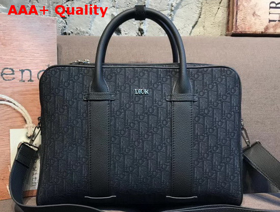 Dior Men Briefcase Black Dior Oblique Jacquard and Black Grained Calfskin Replica