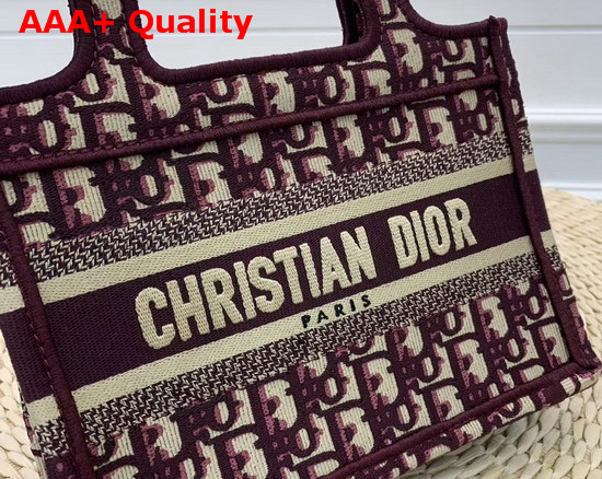 Dior Mini Book Tote Bag in Burgundy Dior Oblique Embroidered Canvas Replica