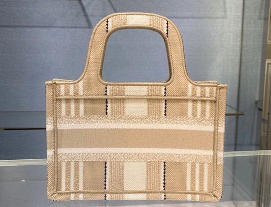 Dior Mini Dior Book Tote Beige Stripes Embroidery Replica