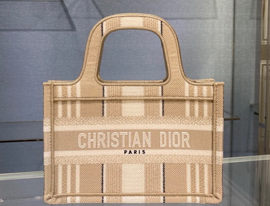 Dior Mini Dior Book Tote Beige Stripes Embroidery Replica