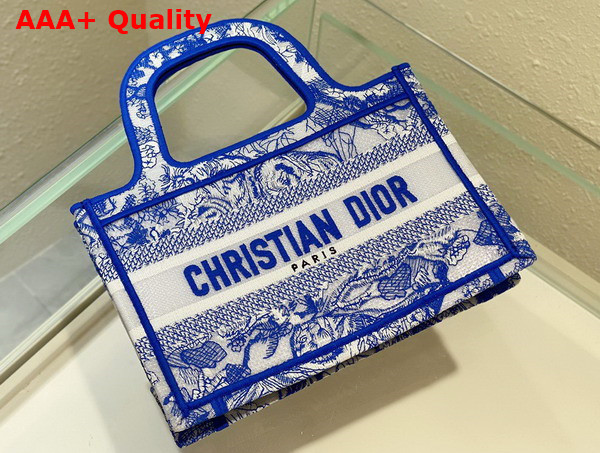 Dior Mini Dior Book Tote Fluorescent Blue Toile de Jouy Reverse Transparent Canvas Replica