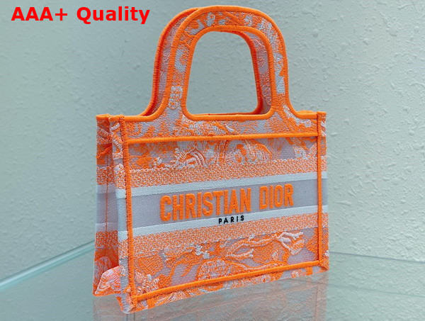 Dior Mini Dior Book Tote Fluorescent Orange Toile de Jouy Reverse Transparent Canvas Replica