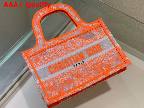 Dior Mini Dior Book Tote Fluorescent Orange Toile de Jouy Reverse Transparent Canvas Replica