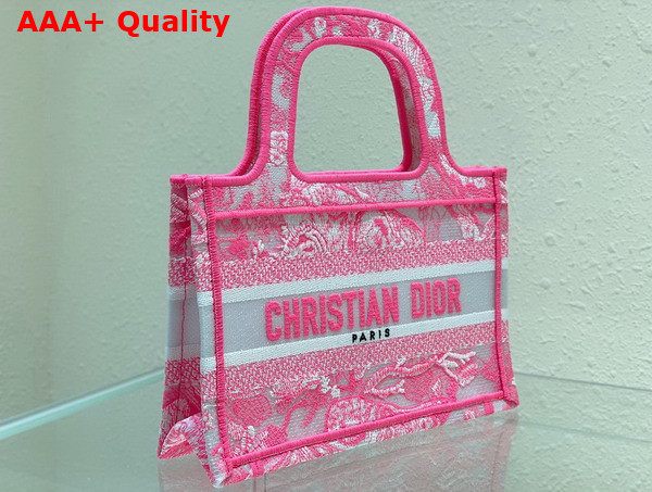 Dior Mini Dior Book Tote Fluorescent Pink Toile de Jouy Reverse Transparent Canvas Replica