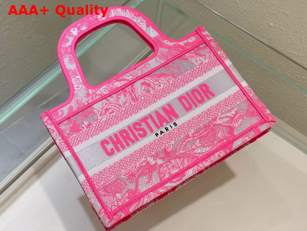 Dior Mini Dior Book Tote Fluorescent Pink Toile de Jouy Reverse Transparent Canvas Replica