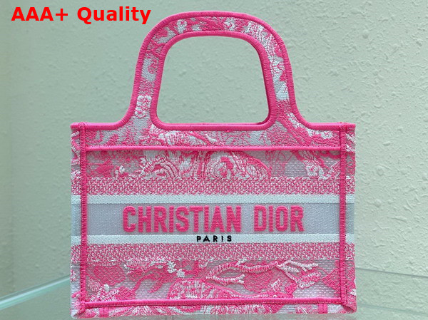 Dior Mini Dior Book Tote Fluorescent Pink Toile de Jouy Reverse Transparent Canvas Replica