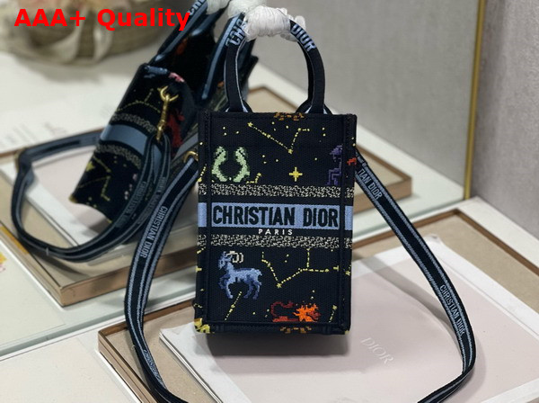 Dior Mini Dior Book Tote Phone Bag Black Multicolor Dior Pixel Zodiac Embroidery Replica