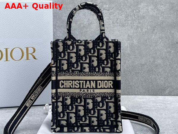 Dior Mini Dior Book Tote Phone Bag Blue Dior Oblique Embroidery Replica