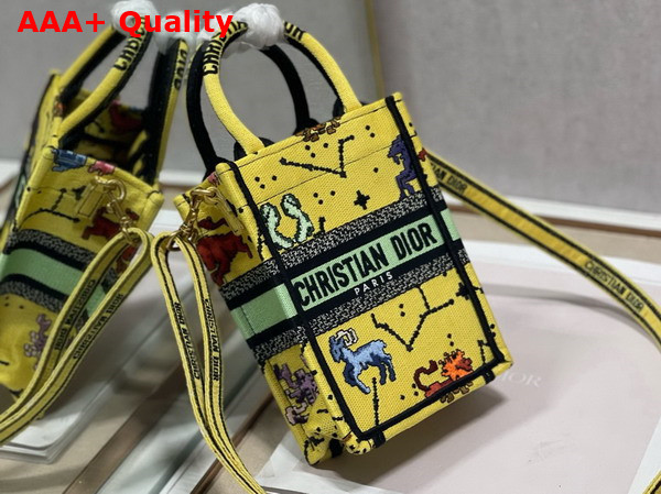 Dior Mini Dior Book Tote Phone Bag Yellow Multicolor Dior Pixel Zodiac Embroidery Replica