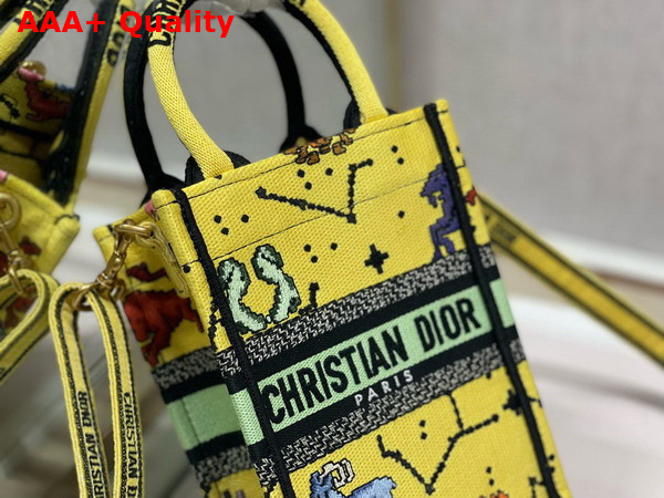 Dior Mini Dior Book Tote Phone Bag Yellow Multicolor Dior Pixel Zodiac Embroidery Replica