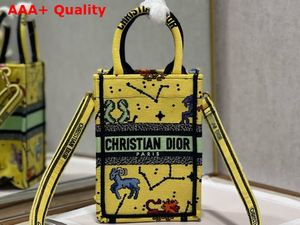 Dior Mini Dior Book Tote Phone Bag Yellow Multicolor Dior Pixel Zodiac Embroidery Replica