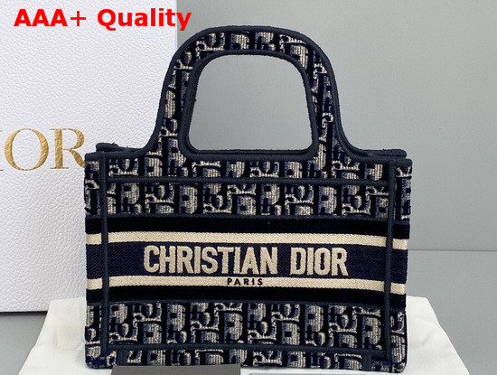 Dior Mini Dior Book Tote in Blue Dior Oblique Embroidered Velvet Replica