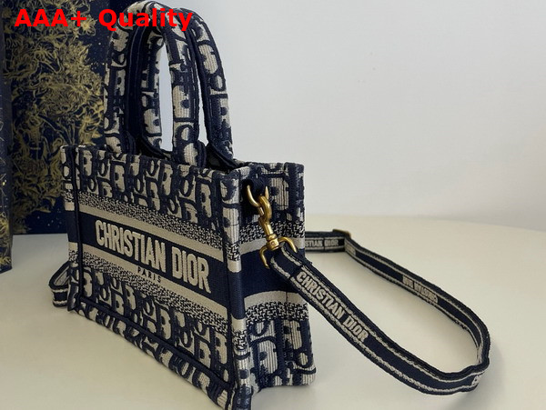 Dior Mini Dior Book Tote in Blue Dior Oblique Embroidery and Calfskin Replica