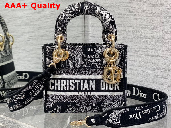 Dior Mini Lady D Lite Bag Black and White Plan de Paris Embroidery Replica