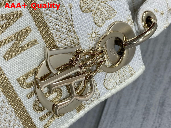 Dior Mini Lady D Lite Bag Gold Tone and White Butterfly Zodiac Embroidery Replica