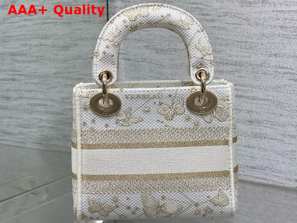 Dior Mini Lady D Lite Bag Gold Tone and White Butterfly Zodiac Embroidery Replica