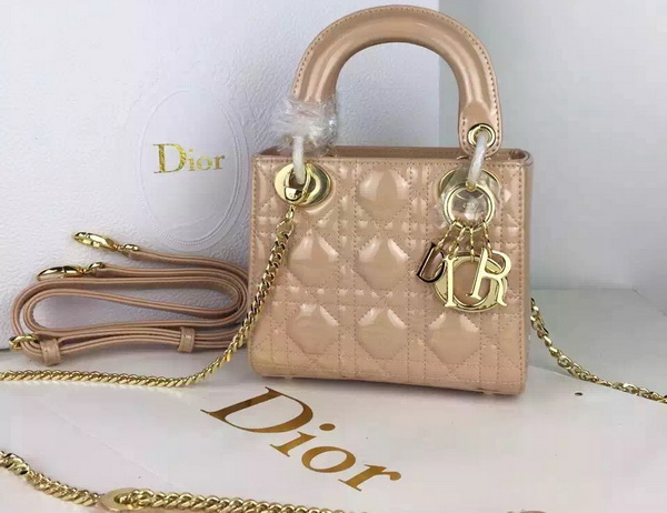 Dior Mini Lady Dior Bag Apricot Patent Leather Gold Hardware for Sale