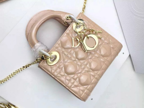 Dior Mini Lady Dior Bag Apricot Patent Leather Gold Hardware for Sale