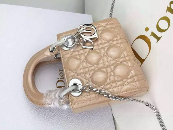 Dior Mini Lady Dior Bag Apricot Patent Leather Silver Hardware for Sale