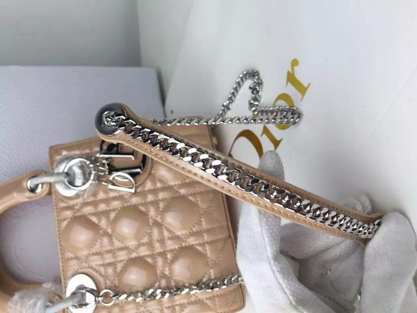 Dior Mini Lady Dior Bag Apricot Patent Leather Silver Hardware for Sale