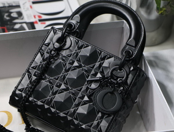 Dior Mini Lady Dior Bag Black Cannage Calfskin with Diamond Motif Replica