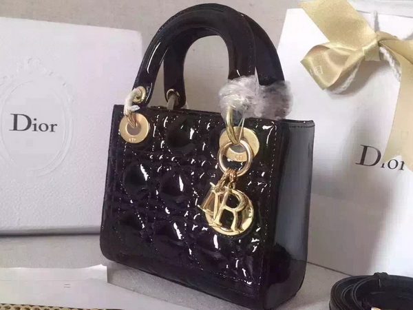 Dior Mini Lady Dior Bag Black Patent Lambskin for Sale