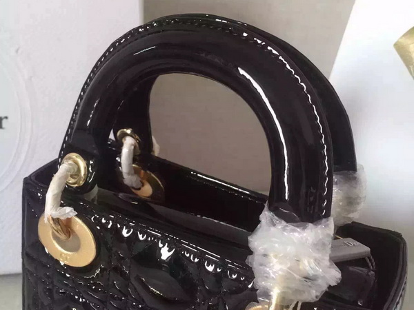 Dior Mini Lady Dior Bag Black Patent Lambskin for Sale