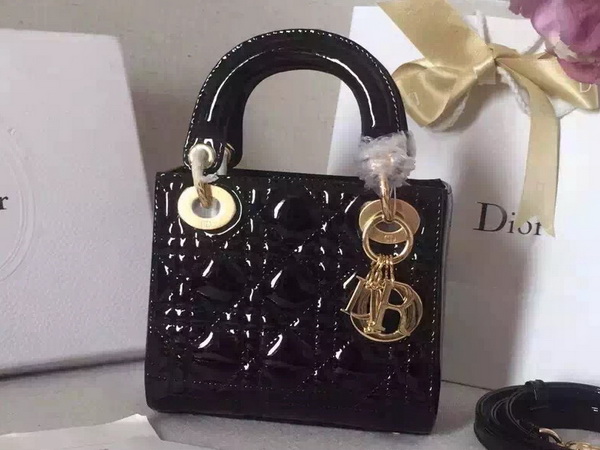 Dior Mini Lady Dior Bag Black Patent Lambskin for Sale