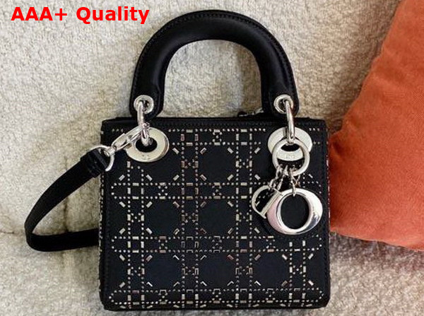 Dior Mini Lady Dior Bag Black Strass Cannage Satin Replica