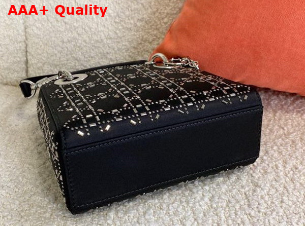 Dior Mini Lady Dior Bag Black Strass Cannage Satin Replica