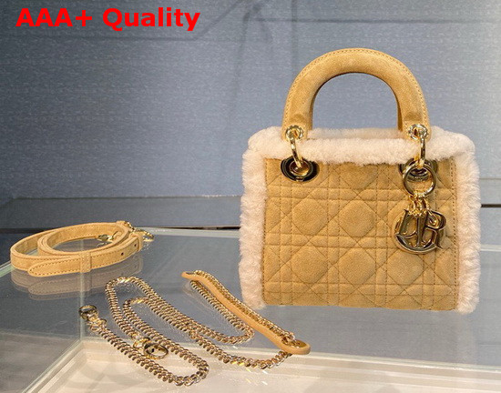 Dior Mini Lady Dior Bag Camel Colored Shearling Replica