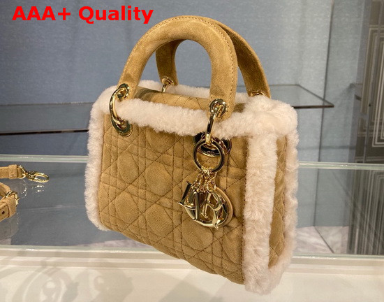 Dior Mini Lady Dior Bag Camel Colored Shearling Replica