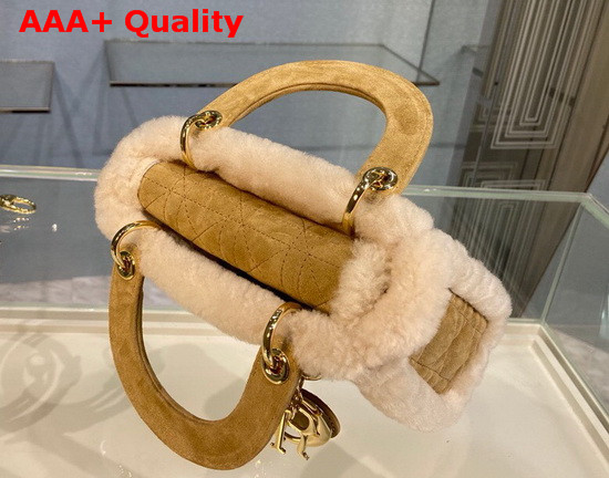 Dior Mini Lady Dior Bag Camel Colored Shearling Replica