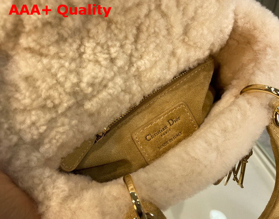 Dior Mini Lady Dior Bag Camel Colored Shearling Replica