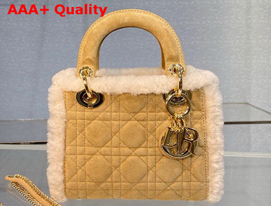 Dior Mini Lady Dior Bag Camel Colored Shearling Replica