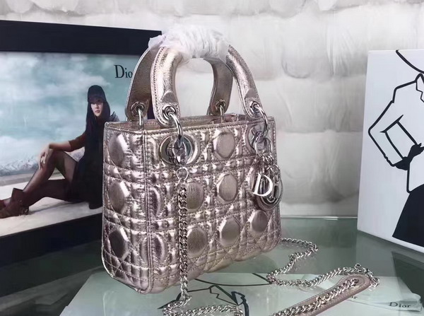 Dior Mini Lady Dior Bag Champagne Metallic Grained Calfskin For Sale