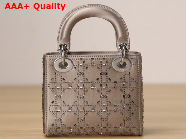 Dior Mini Lady Dior Bag Gray Strass Cannage Satin Replica