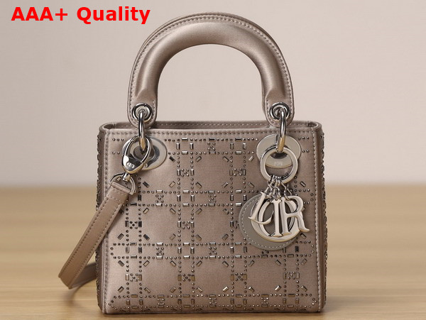 Dior Mini Lady Dior Bag Gray Strass Cannage Satin Replica