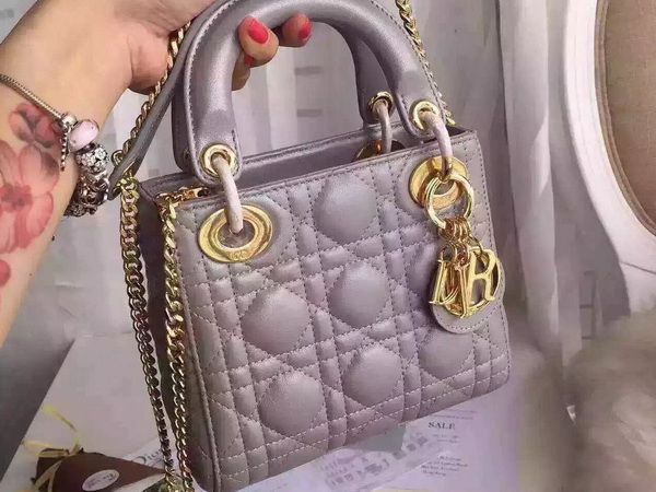 Dior Mini Lady Dior Bag Grey Lambskin Gold Hardware for Sale