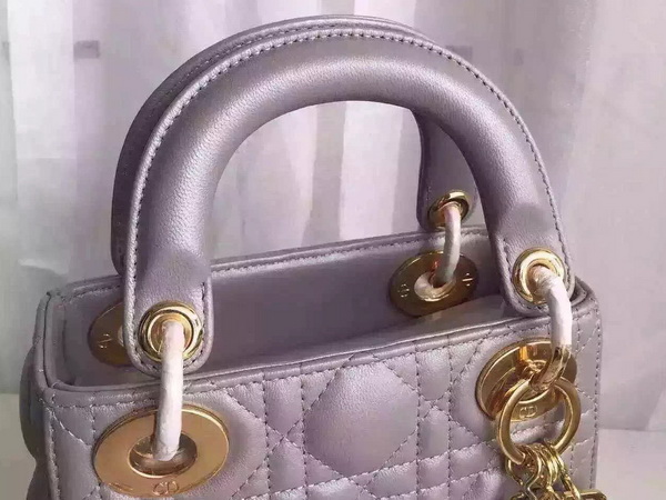 Dior Mini Lady Dior Bag Grey Lambskin Gold Hardware for Sale