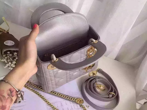 Dior Mini Lady Dior Bag Grey Lambskin Gold Hardware for Sale