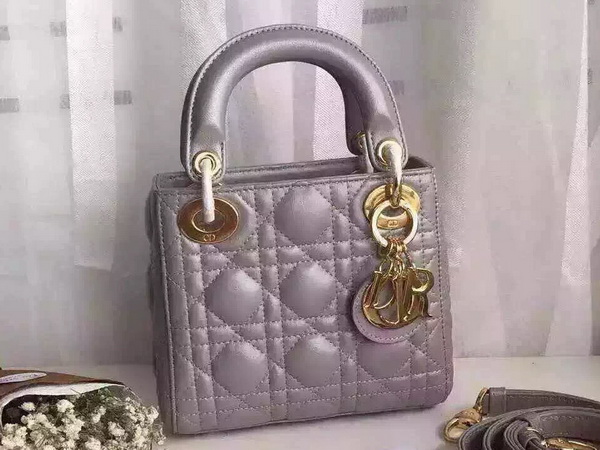 Dior Mini Lady Dior Bag Grey Lambskin Gold Hardware for Sale