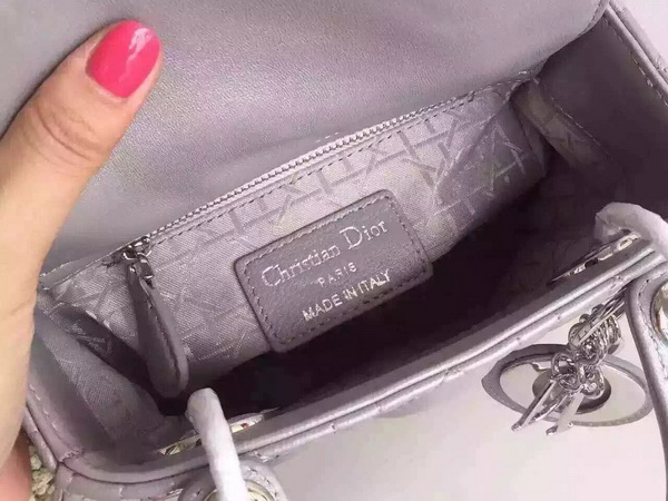 Dior Mini Lady Dior Bag Grey Lambskin Silver Metal for Sale