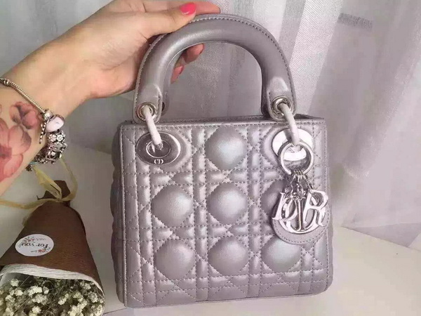 Dior Mini Lady Dior Bag Grey Lambskin Silver Metal for Sale