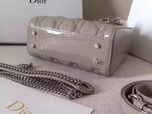 Dior Mini Lady Dior Bag Grey Patent Lambskin Silver Hardware for Sale