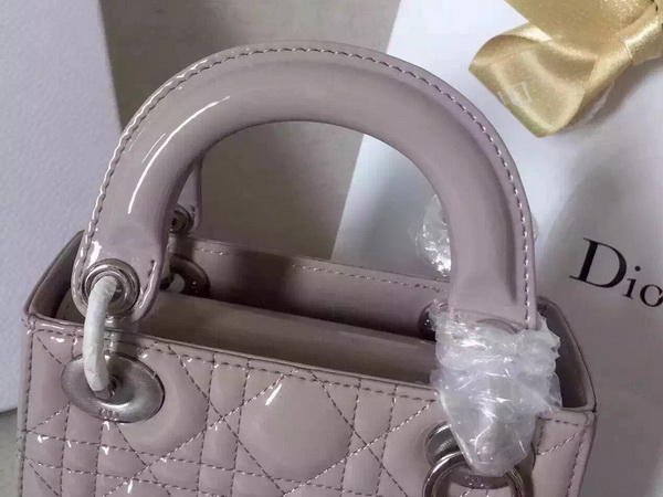 Dior Mini Lady Dior Bag Grey Patent Lambskin Silver Hardware for Sale