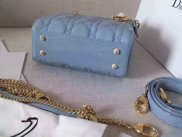 Dior Mini Lady Dior Bag Light Blue Patent Leahter Gold Metal for Sale